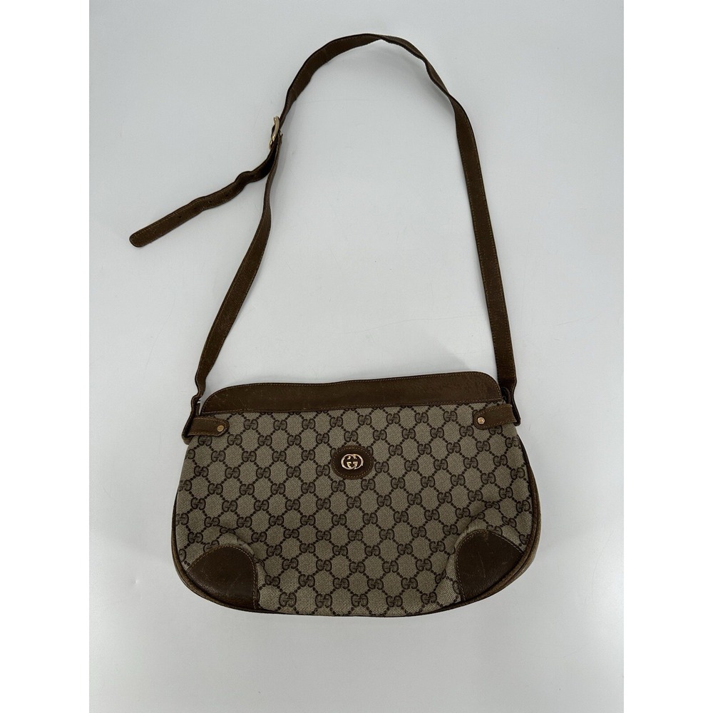 Vintage GUCCI Brown GG PVC Canvas and Leather Crossbody Shoulder Bag 001 25 0251
